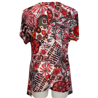 Taking Shape Stretch Knit Printed Top with Button Detail Size 16