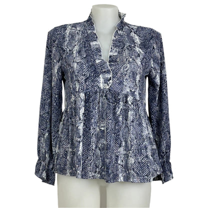Serafina Snake Print Ruffle V-Neck Blouse Size 16