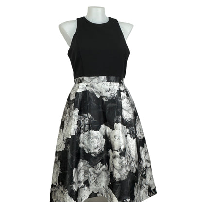 City Chic Black Bodice Dress with Monochrome Floral Skirt Size 16