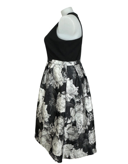 City Chic Black Bodice Dress with Monochrome Floral Skirt Size 16