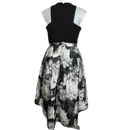 City Chic Black Bodice Dress with Monochrome Floral Skirt Size 16