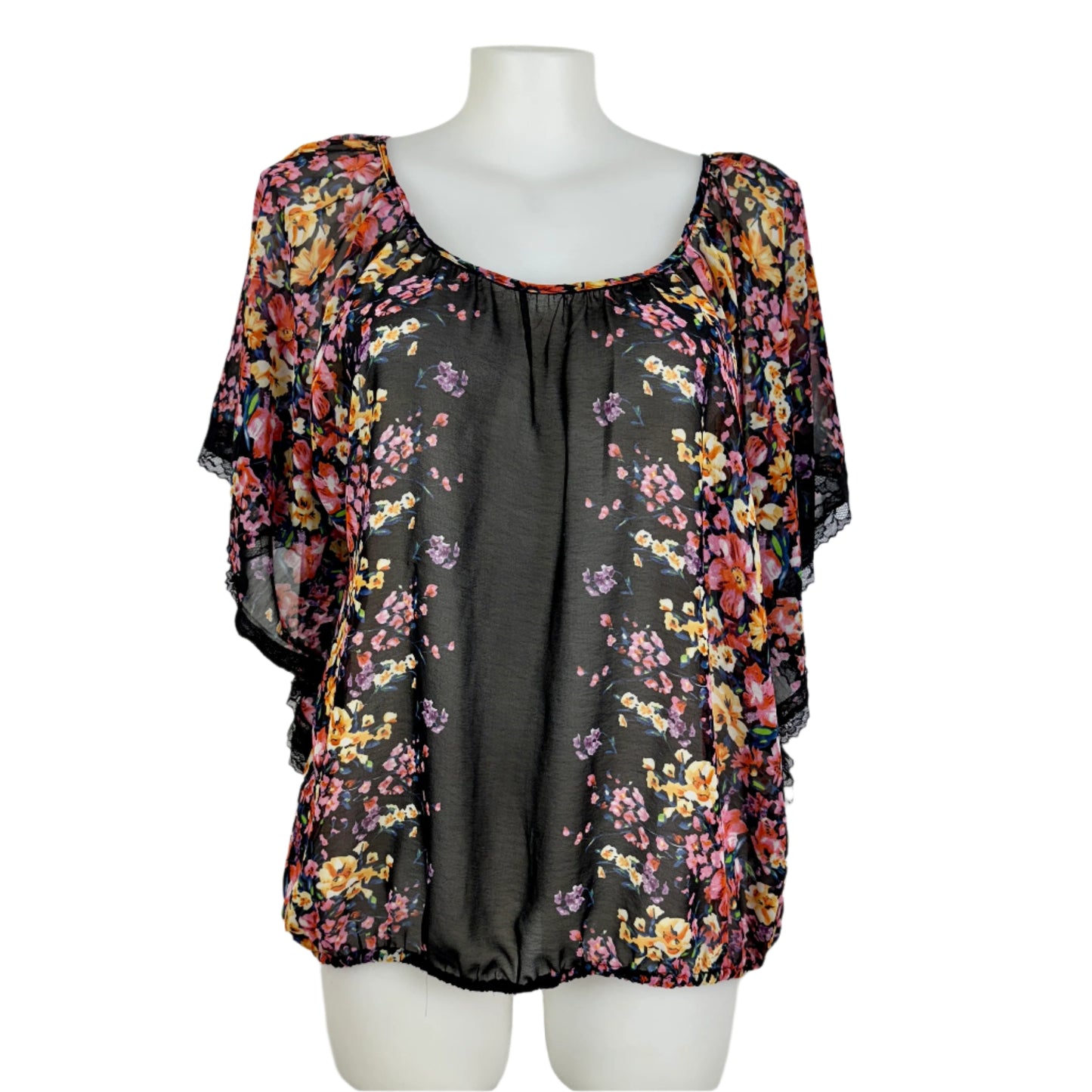 City Chic Sheer Floral Print Flutter Top Size 18