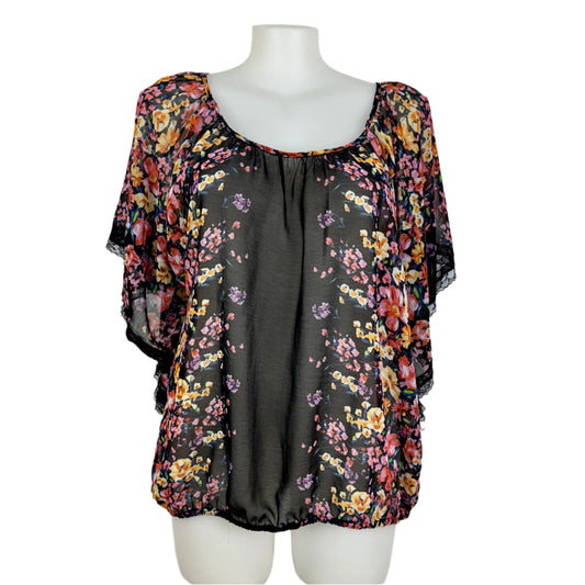 City Chic Sheer Floral Print Flutter Top Size 18