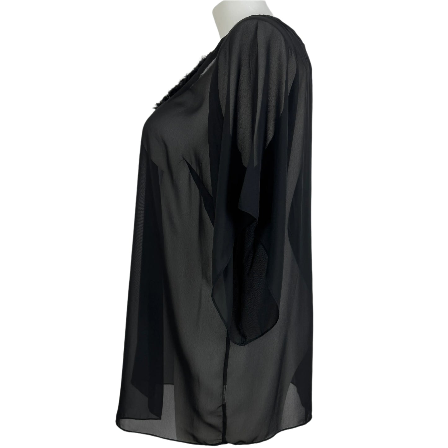 Sara Black Sheer Blouse with Rosette Detail Size 18