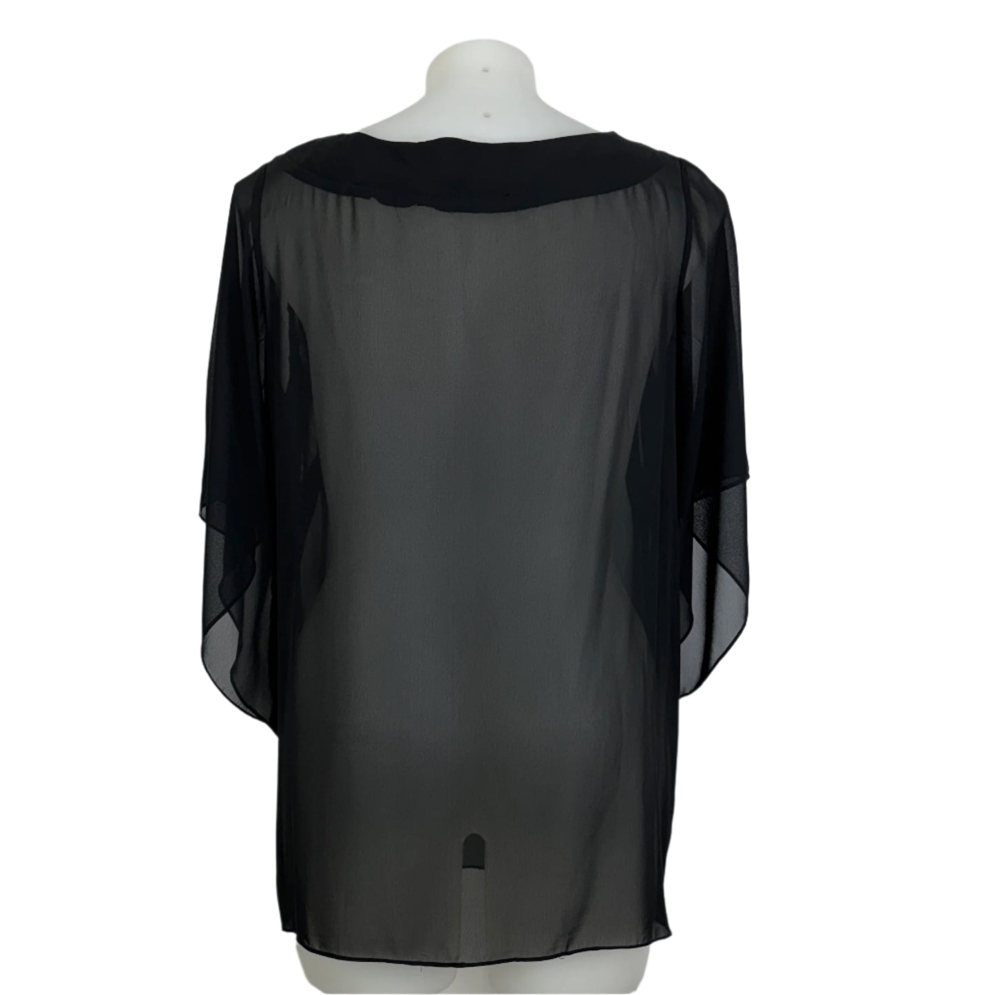 Sara Black Sheer Blouse with Rosette Detail Size 18