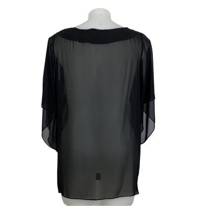 Sara Black Sheer Blouse with Rosette Detail Size 18