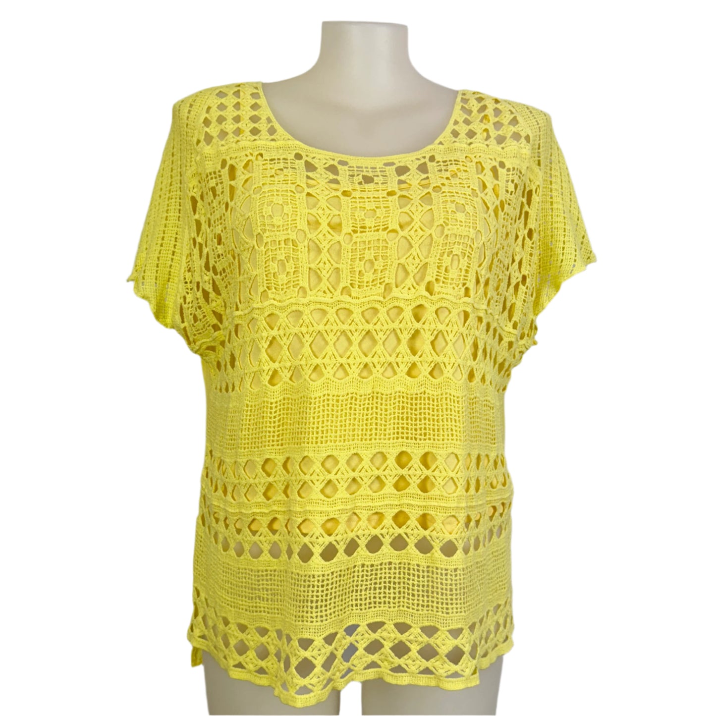 Katies Yellow Two-Piece Singlet with Macramé Overlay Size 20