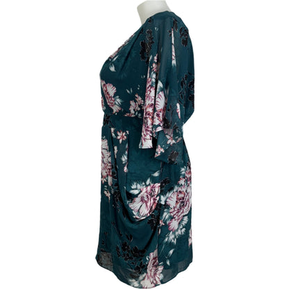 City Chic Teal Floral Wrap Dress with Draped Front Size 16