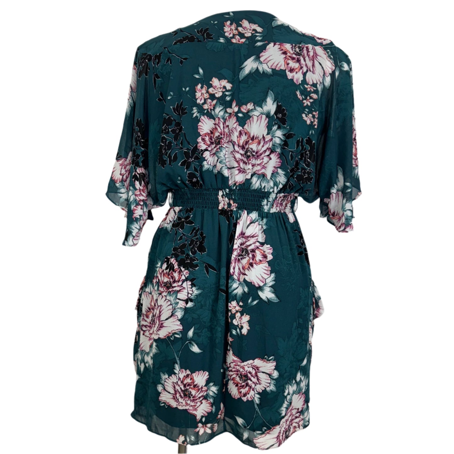 City Chic Teal Floral Wrap Dress with Draped Front Size 16