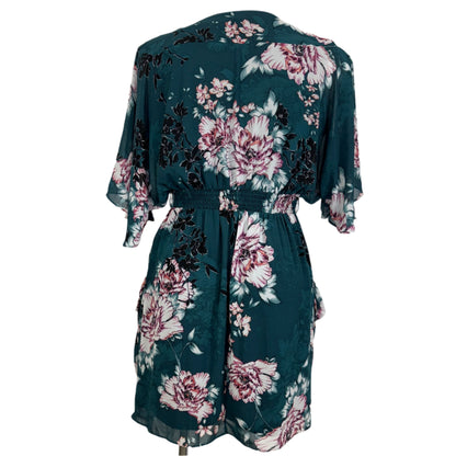 City Chic Teal Floral Wrap Dress with Draped Front Size 16