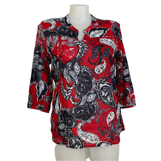 Yarra Trail 7/8 Sleeve Filigree Print Cotton Top Size 18