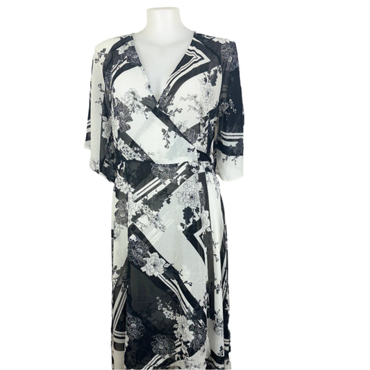 City Chic Black & Ivory Floral Sheer Wrap Maxi Dress Size 18