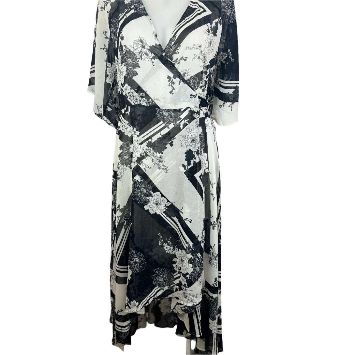 City Chic Black & Ivory Floral Sheer Wrap Maxi Dress Size 18