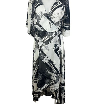 City Chic Black & Ivory Floral Sheer Wrap Maxi Dress Size 18