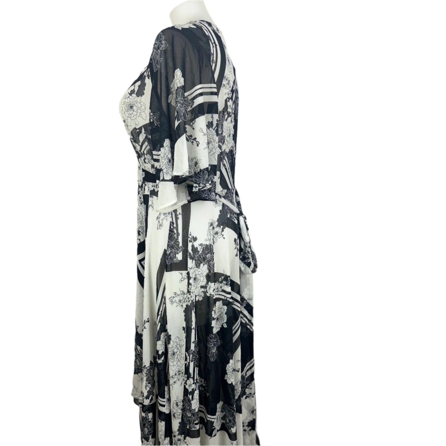 City Chic Black & Ivory Floral Sheer Wrap Maxi Dress Size 18