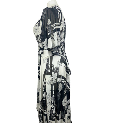 City Chic Black & Ivory Floral Sheer Wrap Maxi Dress Size 18