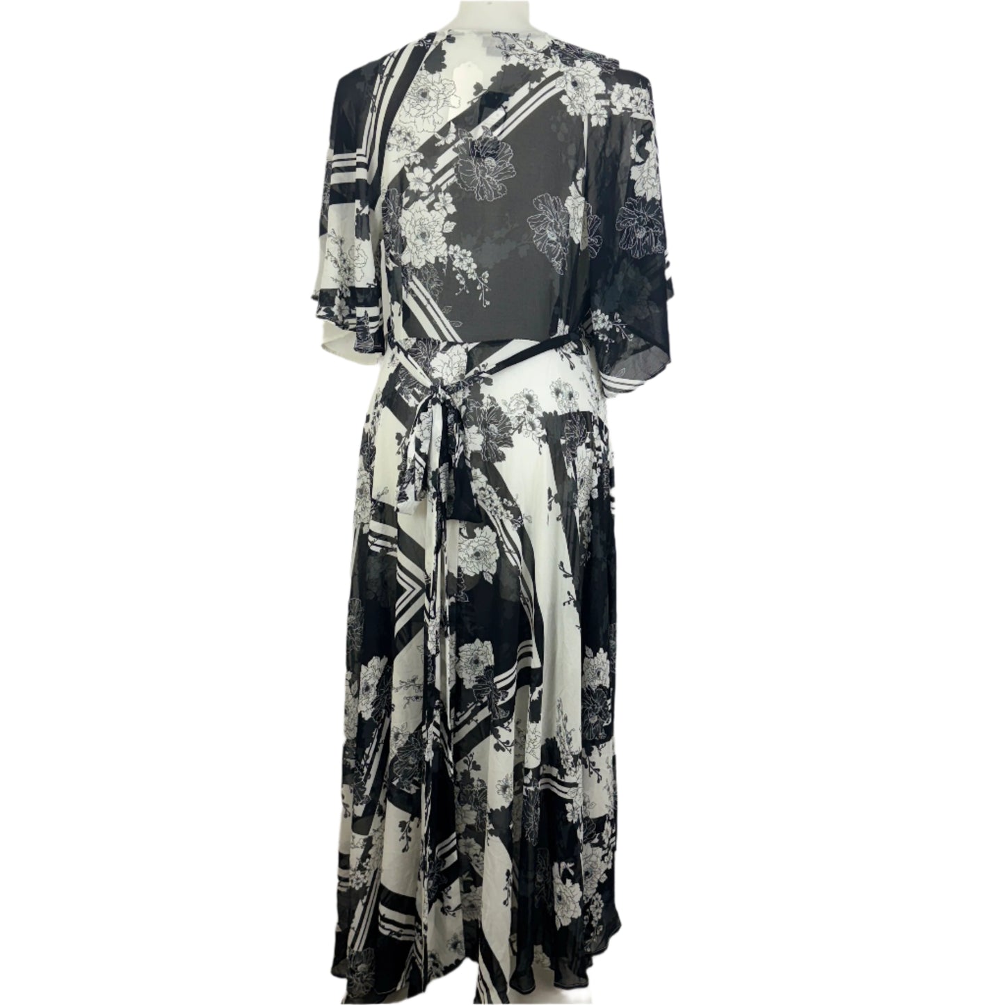 City Chic Black & Ivory Floral Sheer Wrap Maxi Dress Size 18
