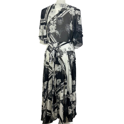 City Chic Black & Ivory Floral Sheer Wrap Maxi Dress Size 18