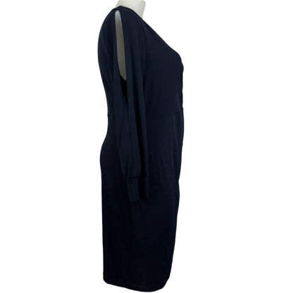 Jacqui-E Ink Crossover Gathered Stretch Dress Size 16