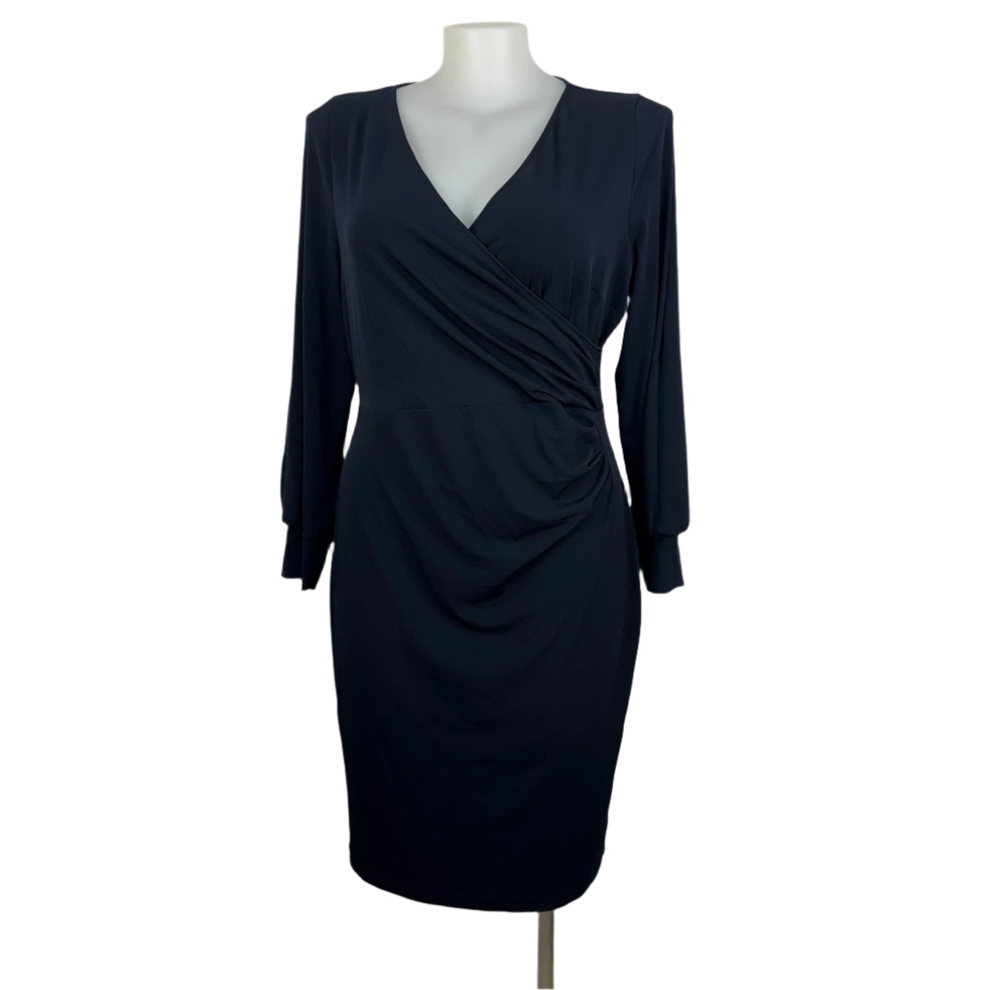 Jacqui-E Ink Crossover Gathered Stretch Dress Size 16