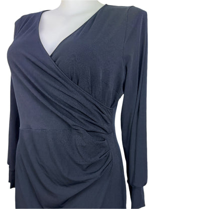 Jacqui-E Ink Crossover Gathered Stretch Dress Size 16
