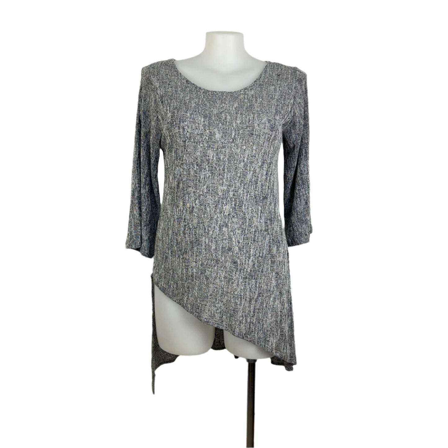 Long Sleeve Natural Knit Top with Diagonal Hemline