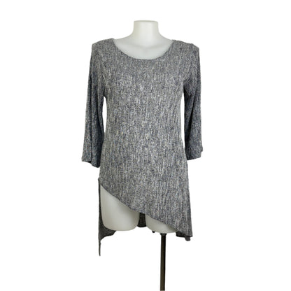 Long Sleeve Natural Knit Top with Diagonal Hemline