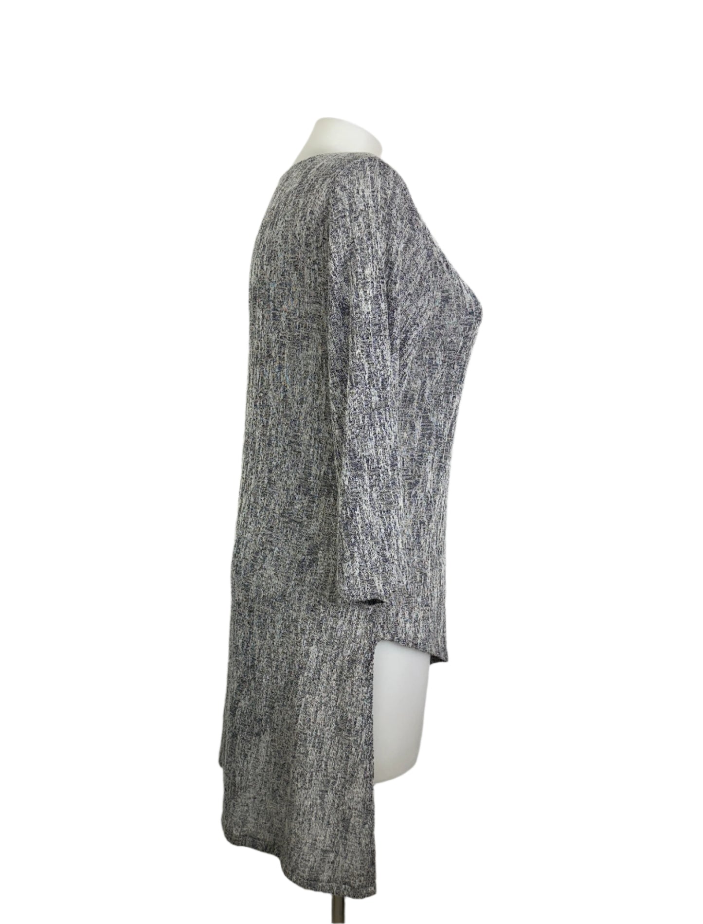 Long Sleeve Natural Knit Top with Diagonal Hemline