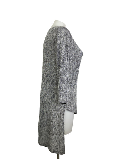 Long Sleeve Natural Knit Top with Diagonal Hemline