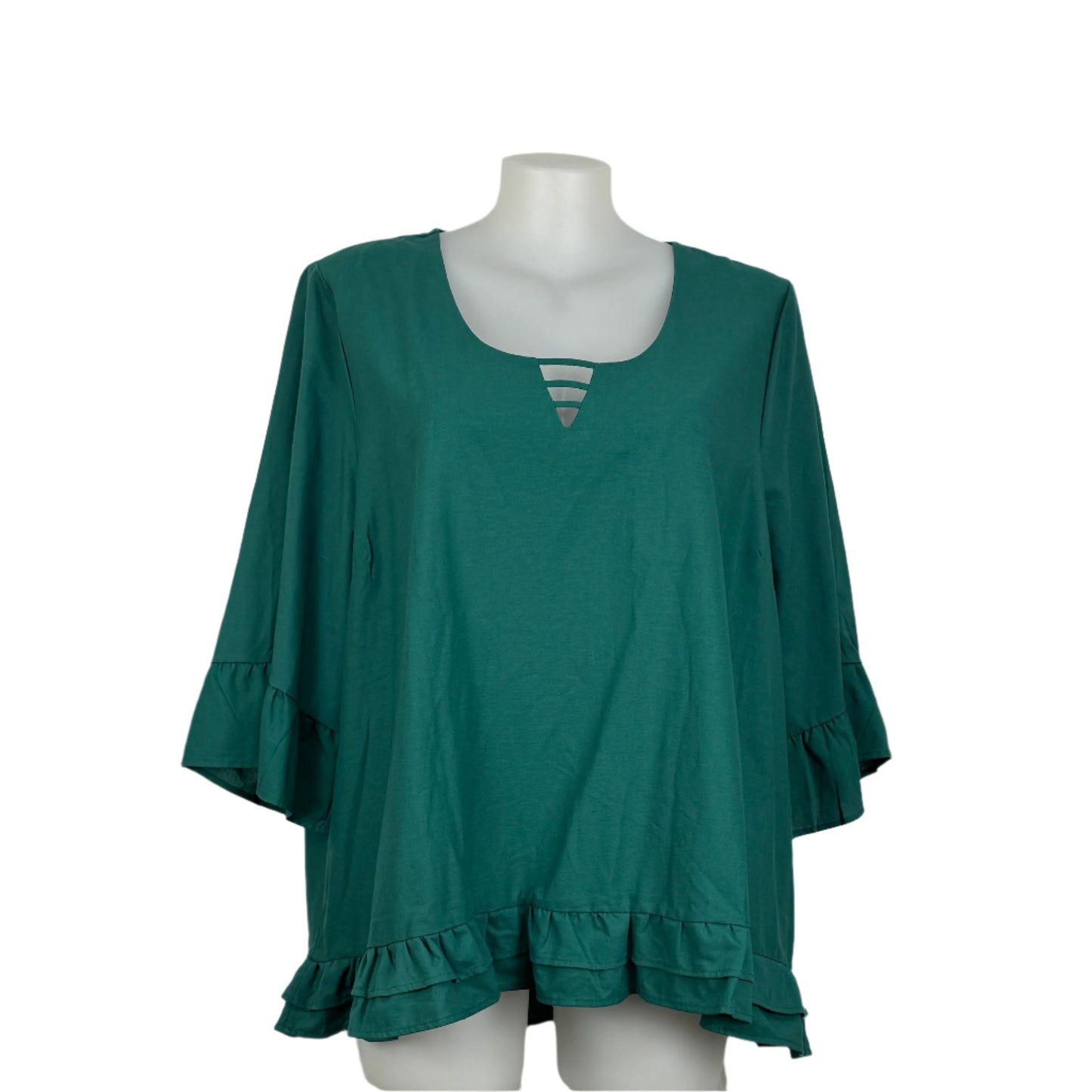 Beme Green Linen Blend Top with Ruffle Details Size 24