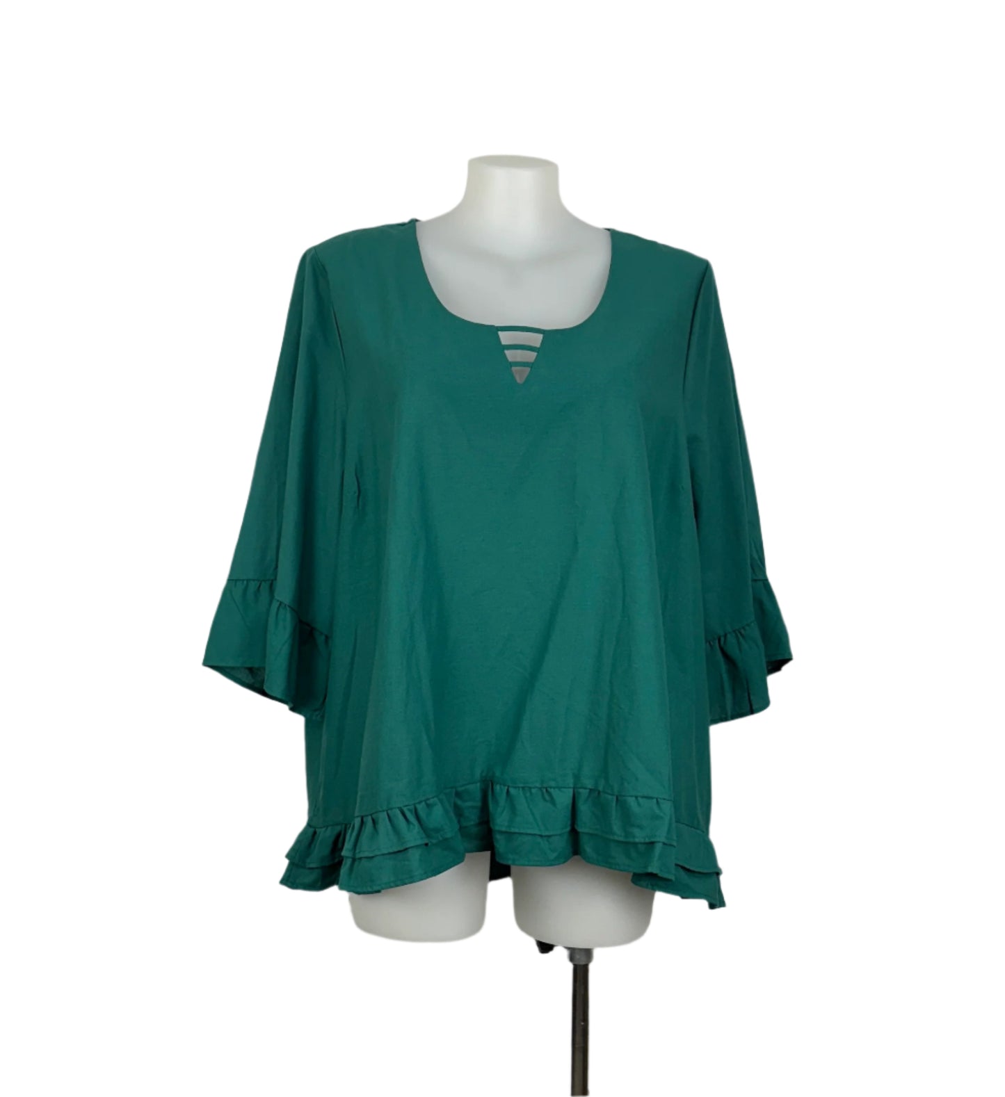 Beme Green Linen Blend Top with Ruffle Details Size 24