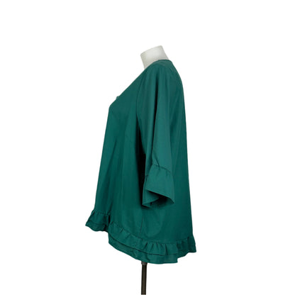 Beme Green Linen Blend Top with Ruffle Details Size 24