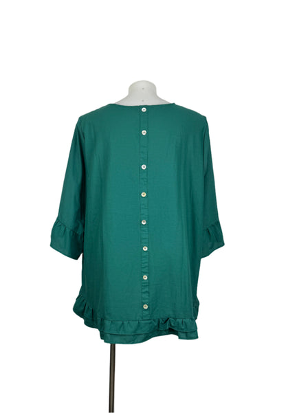 Beme Green Linen Blend Top with Ruffle Details Size 24