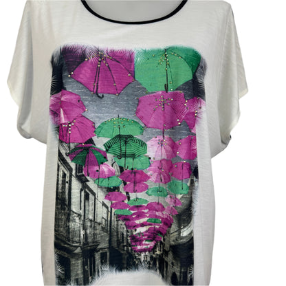 Style & Co Embellished Umbrella Print Hi-Lo Top Size 18