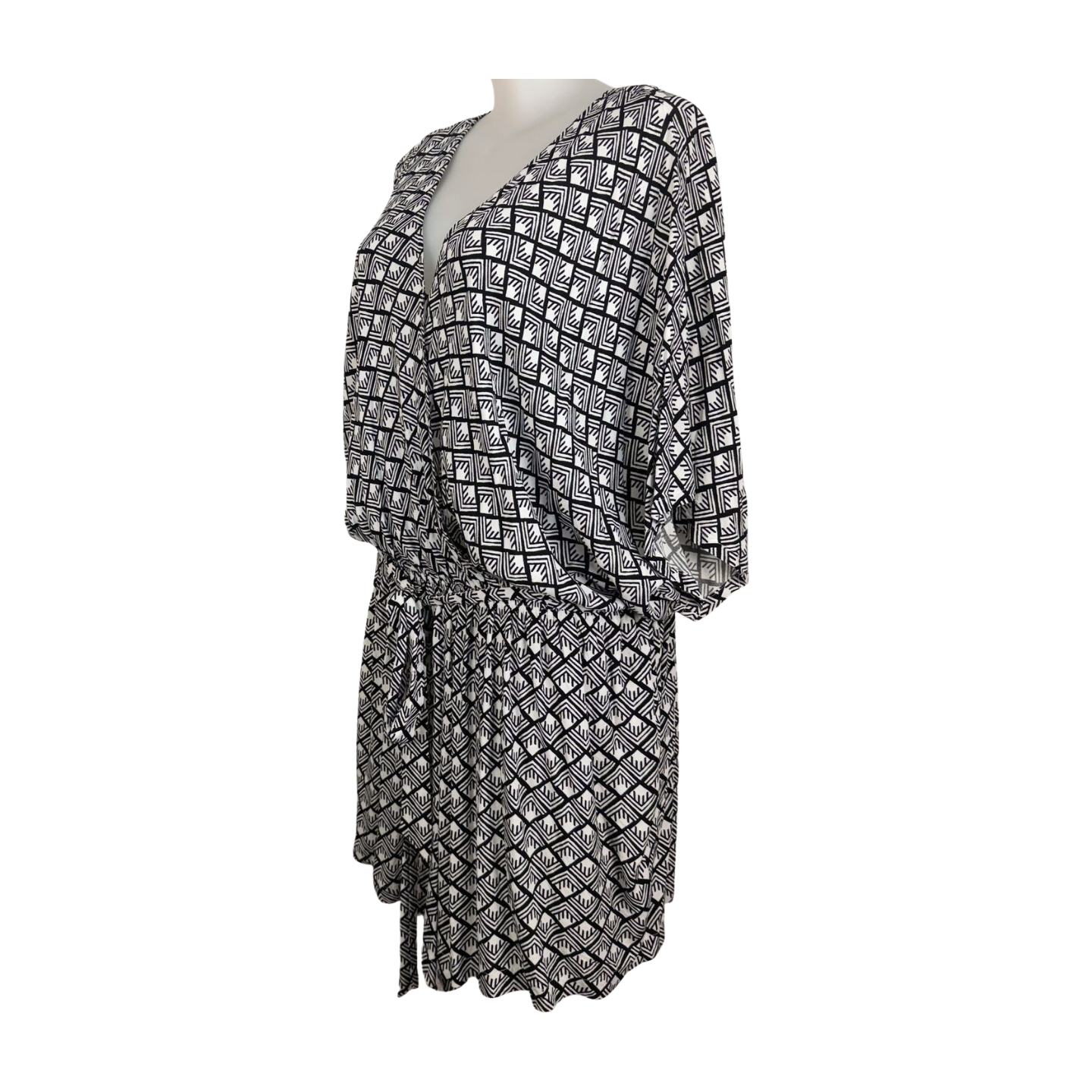 City Chic Mono Print X-Over Dress Size 22