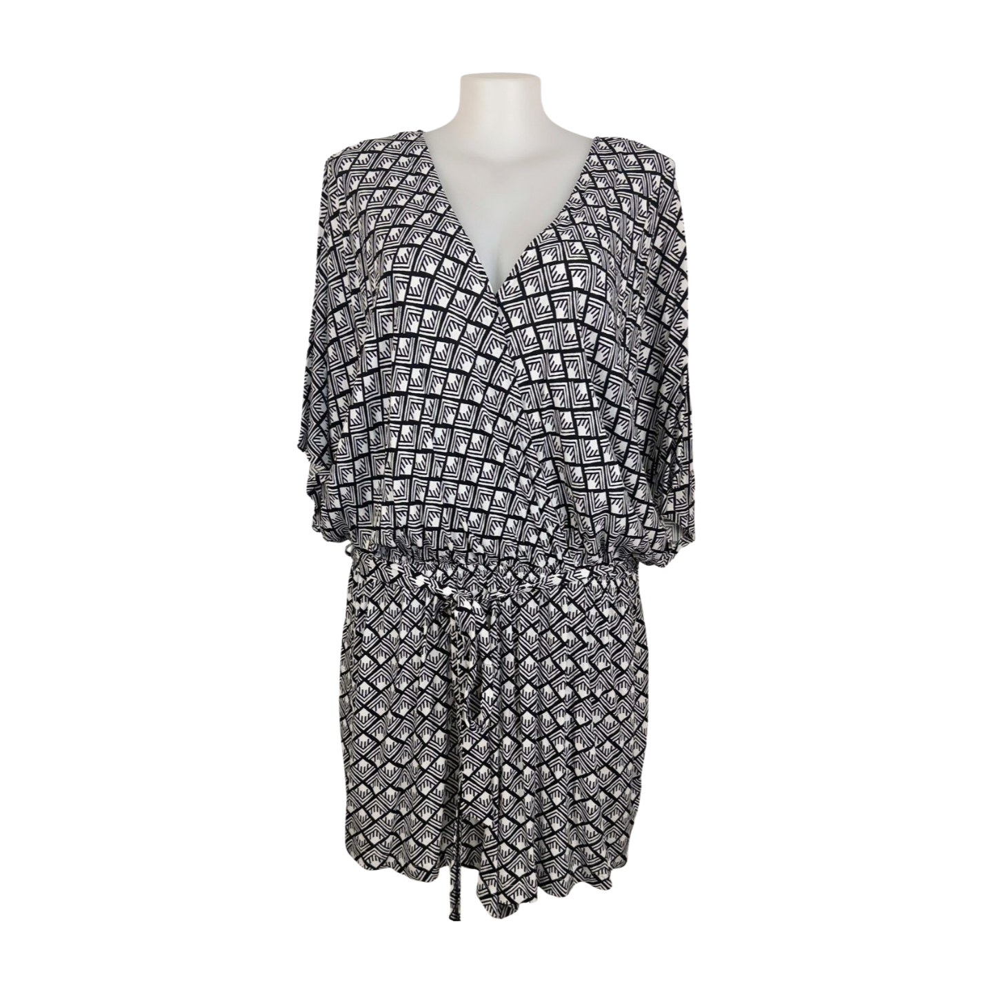City Chic Mono Print X-Over Dress Size 22