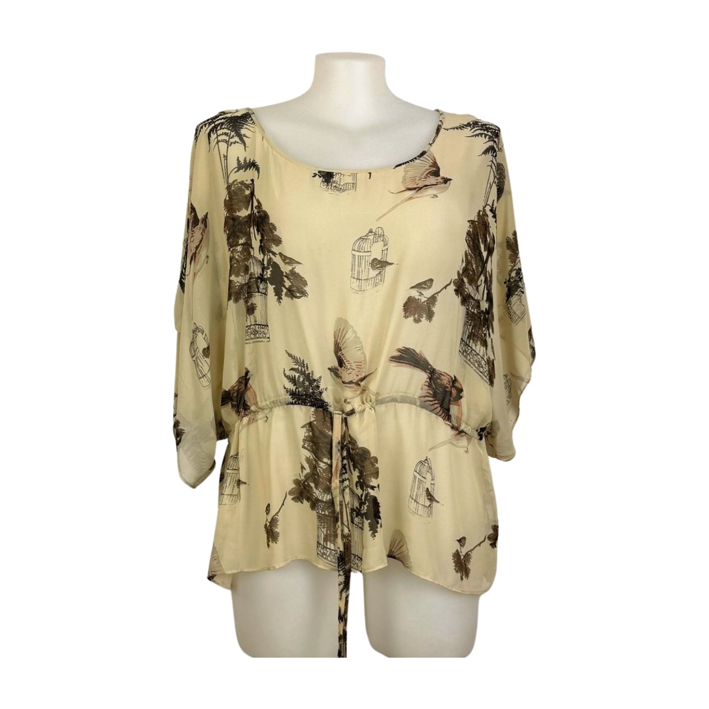 Estelle Sheer Birdie Natural Print Kaftan Size 18