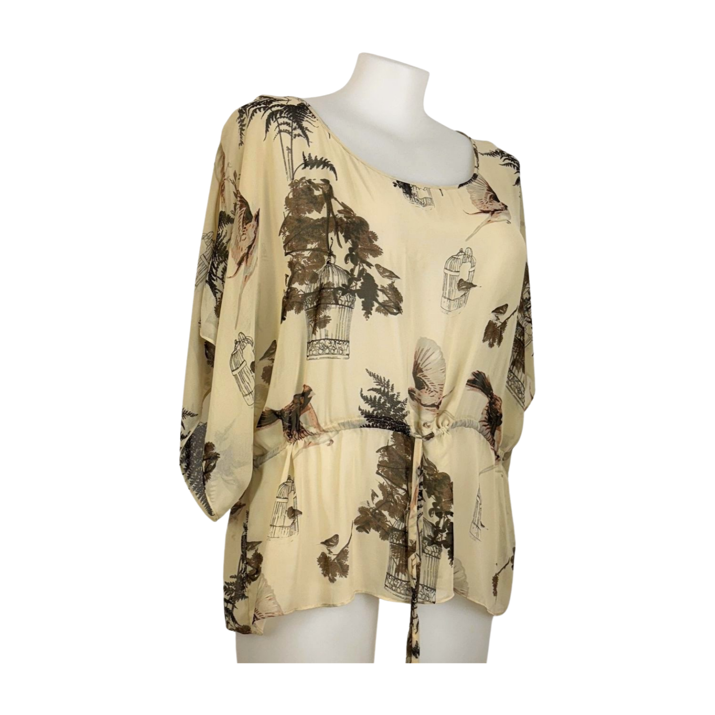Estelle Sheer Birdie Natural Print Kaftan Size 18