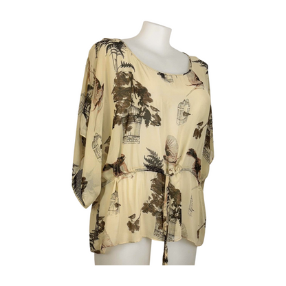 Estelle Sheer Birdie Natural Print Kaftan Size 18