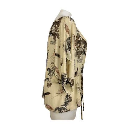 Estelle Sheer Birdie Natural Print Kaftan Size 18