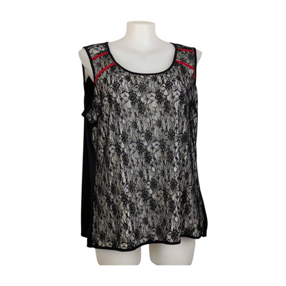 City Chic Black Lace Sleeveless Top with Red Piping Size 22