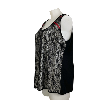 City Chic Black Lace Sleeveless Top with Red Piping Size 22