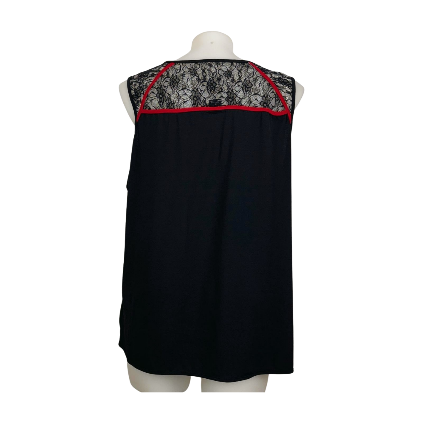 City Chic Black Lace Sleeveless Top with Red Piping Size 22