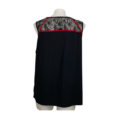 City Chic Black Lace Sleeveless Top with Red Piping Size 22