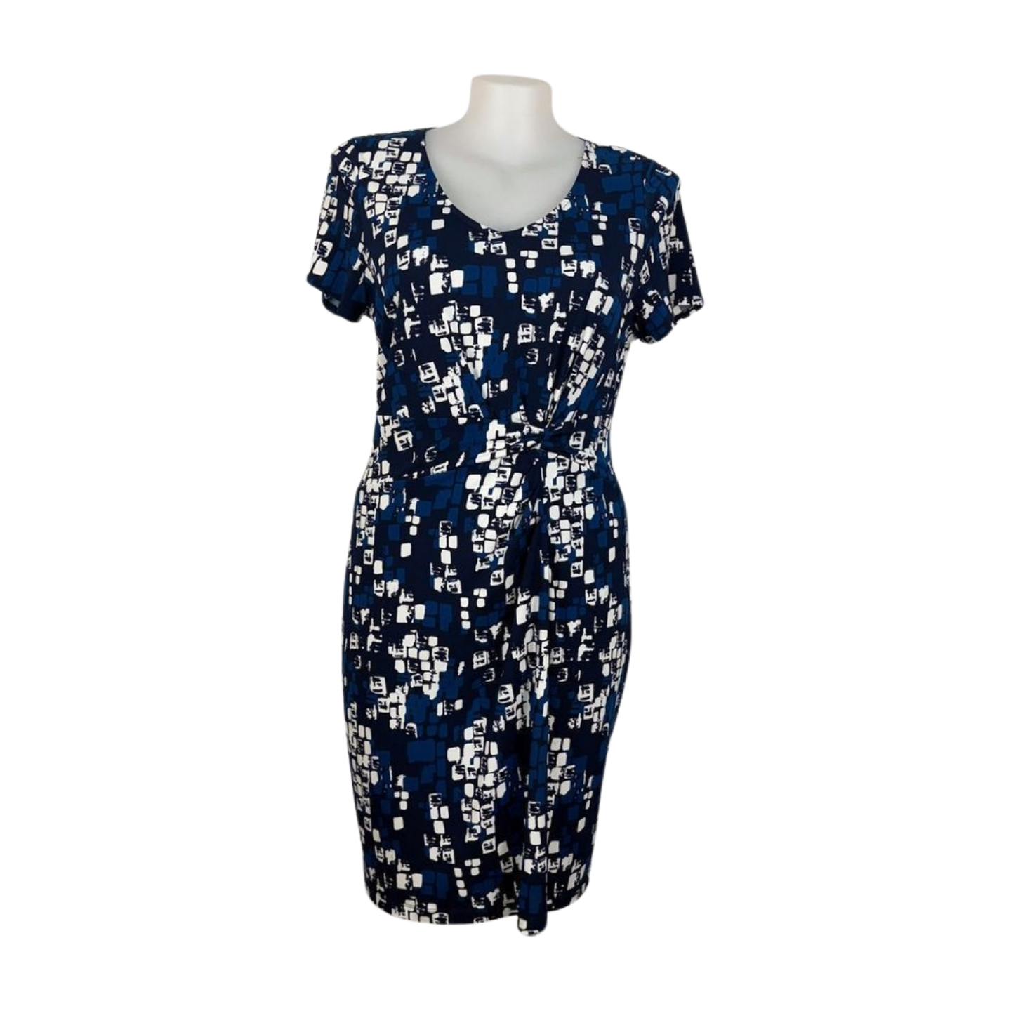 Jaqui-E Cap Sleeve Print Dress with Twist Draped Waist Size 16
