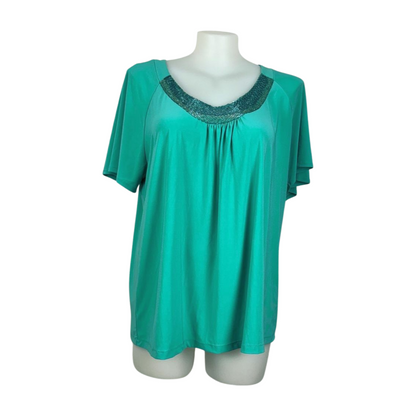 Autograph Teal Stretch Top with Embellished Beaded Yoke Size 22