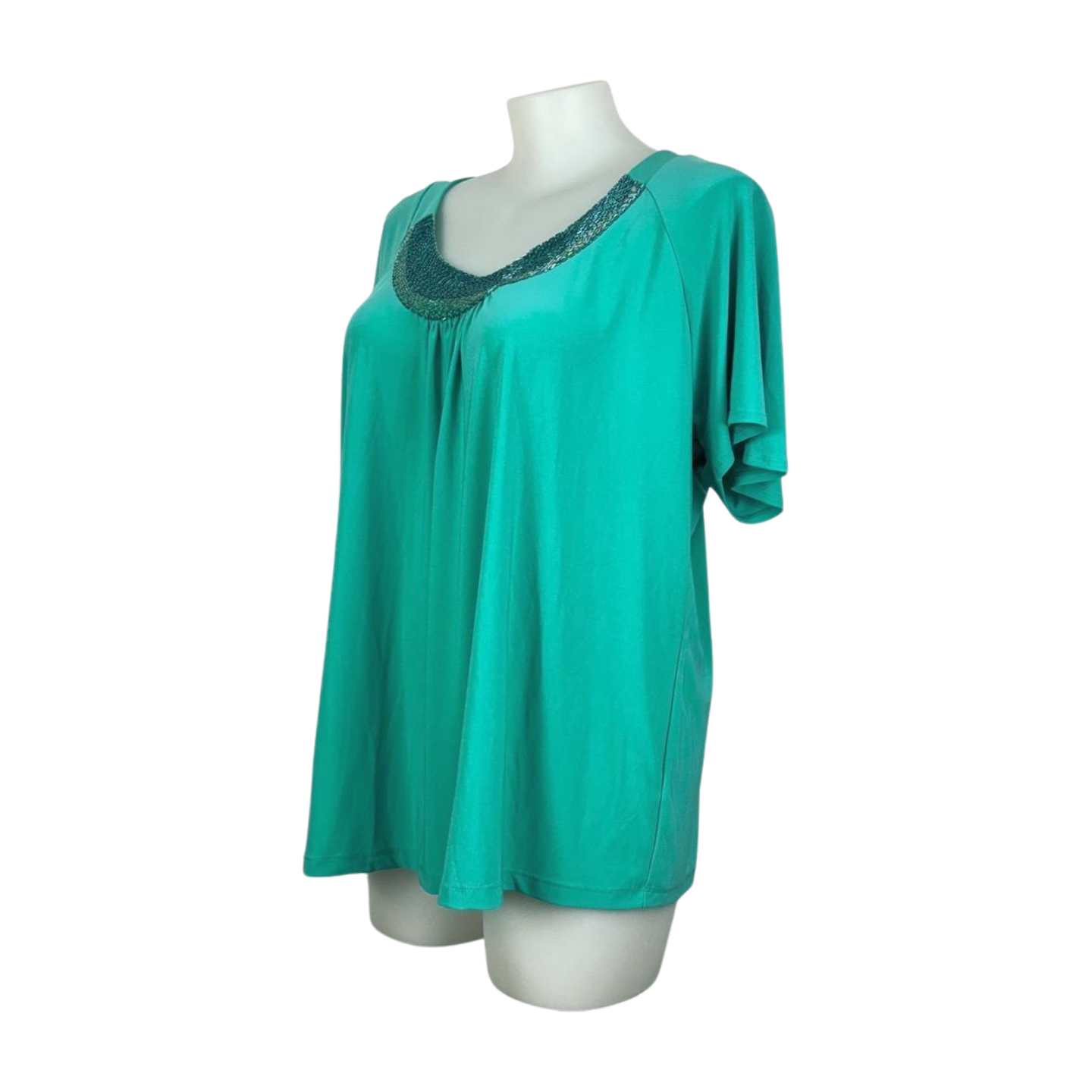 Autograph Teal Stretch Top with Embellished Beaded Yoke Size 22