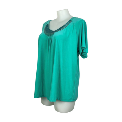 Autograph Teal Stretch Top with Embellished Beaded Yoke Size 22