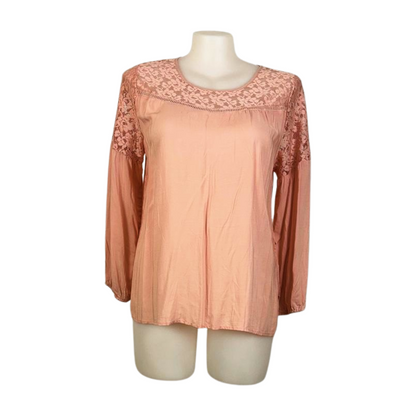 Rockmans Long Sleeve Soft Pink Lace Stretch Top Size 18