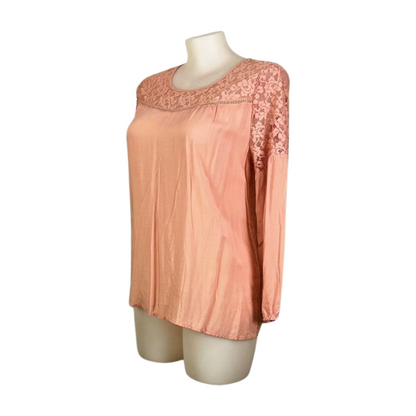 Rockmans Long Sleeve Soft Pink Lace Stretch Top Size 18